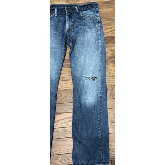 Levi's 514 Jeans Mens 32x32 Blue Slim Straight Distressed Denim Ripped Zip Fly - Picture 2 of 9